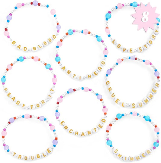 xo, Fetti Party Friendship Bracelets - 8 count | Eras Beaded Party Favor, Goodie Bag, Bachelorette Party, Pearl Bead Concert Decor