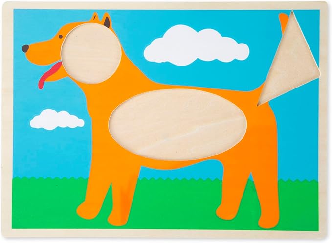 Melissa & Doug Beginner Wooden Pattern Blocks Educational Toy, 5 Double-Sided Scenes and 30 Shapes, 10.65” H x 10.65” W x 2.3” L (Beginning Skills and Activities)