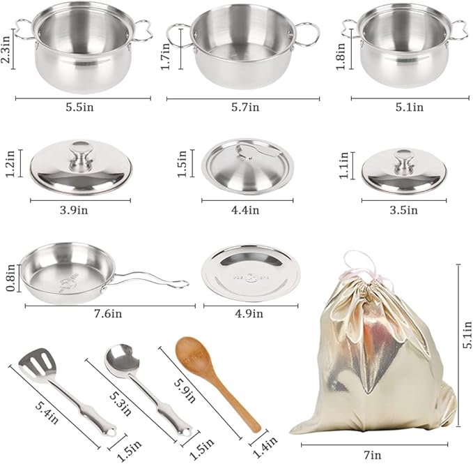 Pretend Play Kitchen Cooking Toys with Stainless Steel Cookware Play Pots and Pans Set,Cooking Utensils Kitchen Play Accessories Toys Cooking Pots for Toddlers Boys Girls for Kids