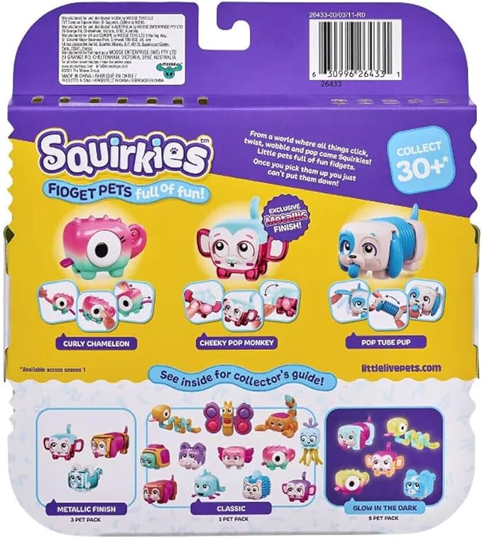 Little Live Pets - Squirkies: 3 Pack: Metallic Cheeky Pop Monkey | Interactive Fidget Toys, Fidget Feature, Click, Flick, Tangle, Pop, 30+ to Collect, Multiple Fidget Points, for Kids Ages 5+.