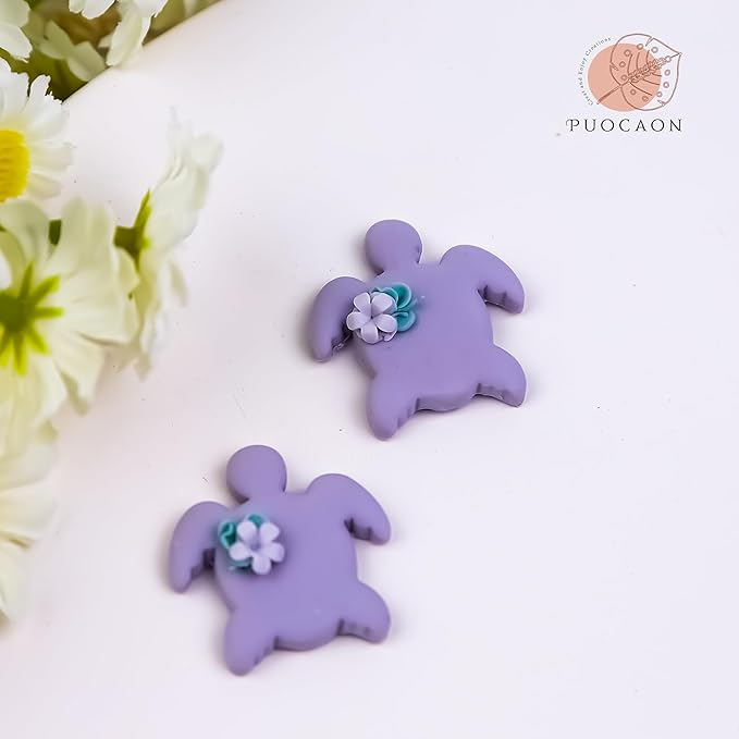 Puocaon Ocean Turtle Clay Cutters - 6 Pcs Embossed Turtle Clay Cutters for Polymer Clay Earrings, Ocean Life Clay Jewelry Cutters, 3D Print Sea Creature Polymer Clay Cutters for Earrings Jewelry