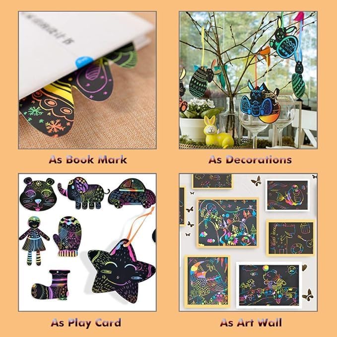 BESTING Scratch Mini Art Notes 200 Sheets Silver Holographic Scratch Off Paper Cards with 4 Wooden Stylus for Kids Arts Craft Kits for Girls Boys Games Party Favors Birthday Halloween (SP200SV)