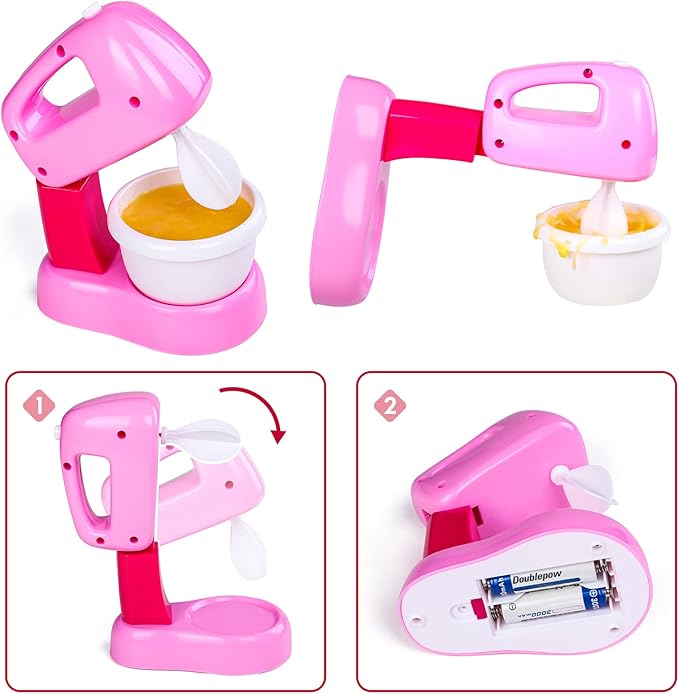 Kitchen Appliances Toy,Kids Kitchen Pretend Accessories Play Set,Coffee Maker Machine,Blender,Mixer and Kettle with Realistic Light and Sounds,Play Kitchen Set for Kids Boys Girls