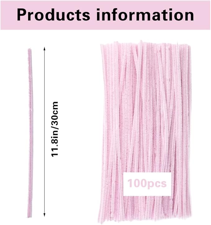 100 Pieces Pipe Cleaners Chenille Stem, Solid Color Pipe Cleaners Set for Pipe Cleaners DIY Arts Crafts Decorations, Chenille Stems Pipe Cleaners (Light Pink)