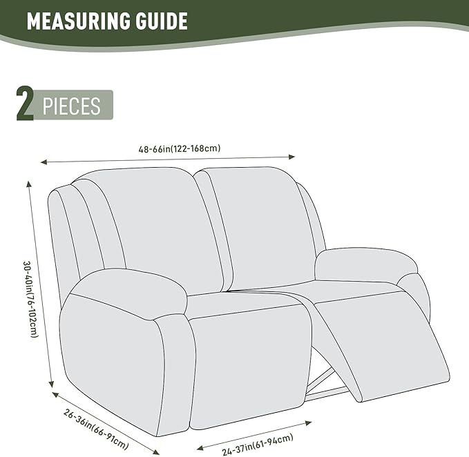 KinCam Recliner Covers, Stretch Reclining Chair Covers, Recliner Sofa Slipcovers Stripe Jacquard Recliner Couch Covers Furniture Protector Covers for Pet Kid (2 Seater, Greyish Green)