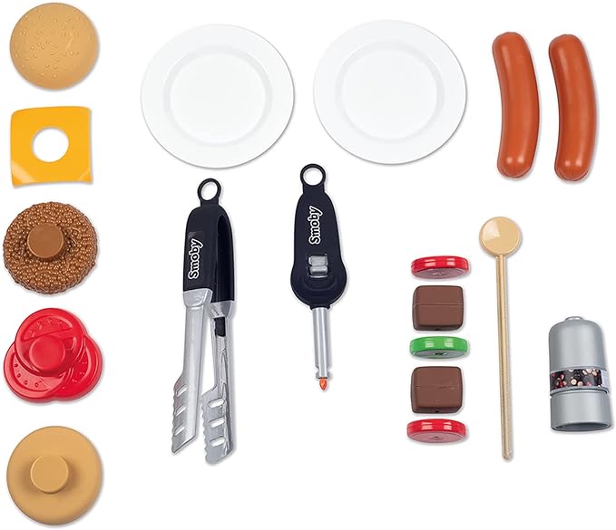 Smoby: BBQ Plancha Grill - Black, 18-Piece Accessory Playset - Realistic Cooking, Turn The Button & See Flames Appear, 19.69x14.57x28.43, Kids Age 3+