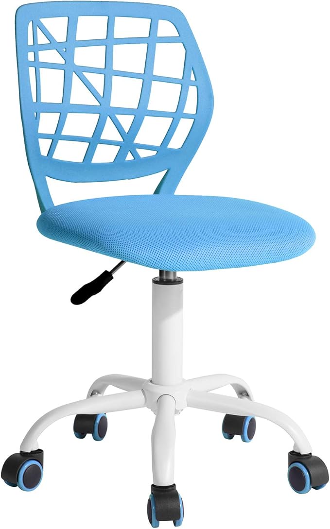 FurnitureR Kids Desk Chair, Small Office Chair Armless Adjsutable Swivel Task Chair with Soft Cushion for Study Kids Teens Child, Blue