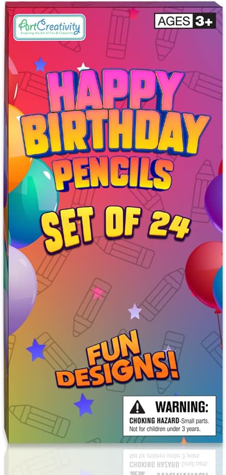 ArtCreativity Happy Birthday Pencils, Set of 24, Cool Writing Pencils with Colorful Birthday Salutations, Birthday Party Favors, Party Goody Bag Fillers, Teacher Supplies for Classroom