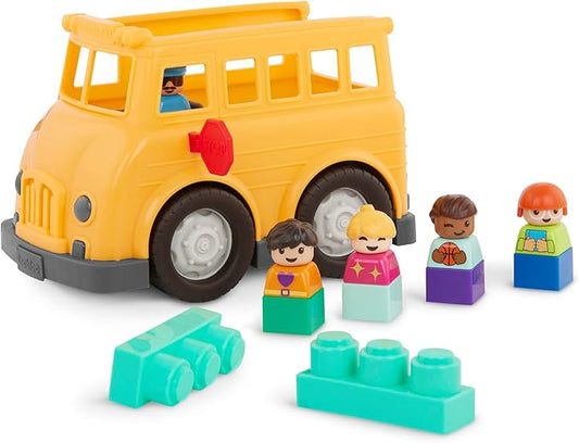 Battat – School Bus – 8Pc Construction Set – 5 Figures & 2 Blocks – Build-On Vehicle – 12 Months + – Locbloc® School Bus