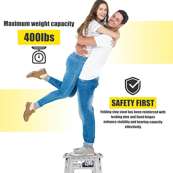 Delxo 16 Inch Folding Step Stool, Heavy Duty Foldable Stool for Adults,Premium Portable Collapsible Plastic Step Stool,Non Slip Folding Stools for Kitchen Bathroom Bedroom Up to 400LBS,(Grey 1PC)