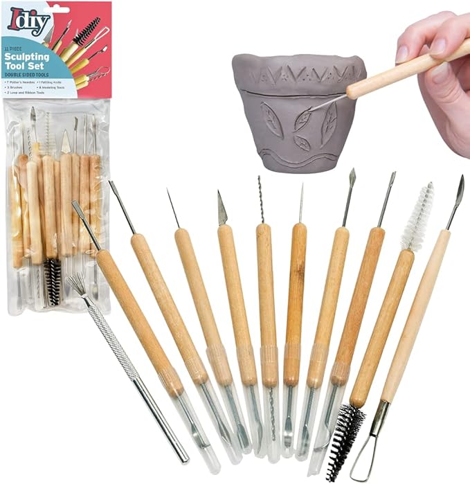 Clay Sculpting Tool Kit - 21 Tip Double Sided, 11pc Beginner Pottery Tool Set for Clay, Wood Carving, Ceramic Arts & Crafts, Molding, Modeling, Shaping - Great Holiday Xmas Gift & Stocking Stuffer