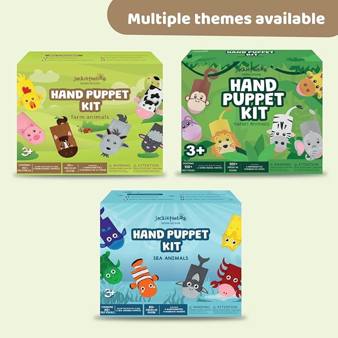 jackinthebox Hand Puppet Making Kit -6 Farm Animals Felt Puppet Craft Kit for Kids,Creative DIY Arts & Crafts Kit Make Your Own Puppets for Storytelling Role Play, Great Craft Gifts for Kids Ages 4-8