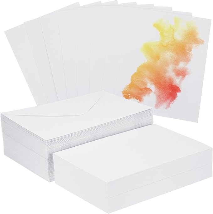 PATIKIL 200 Sets Pure Cotton Watercolor Cards 140lb/300 GSM Postcards with Envelopes for Art Painting Creative Thank Notes, 5x7 Inch