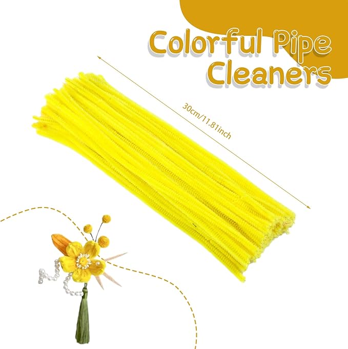 100Pcs Pipe Cleaners, Pipe Cleaners Craft, Creative Craft Pipe Cleaners for Flower Making, Chenille Stems Crafting Pipe Cleaners Flowers, Craft Supplies for Home Festivals DIY/Yellow
