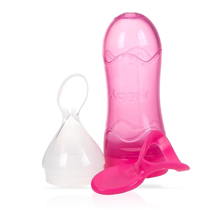 Nuby Garden Fresh Silicone Squeeze Feeder with Spoon and Hygienic Cover - Pink