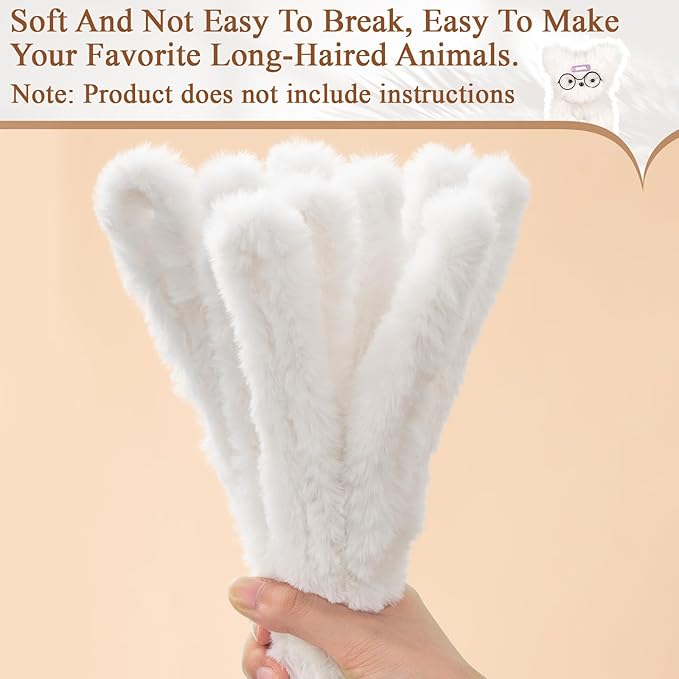 VitalCozy 10 Pcs 39.37 Inches Jumbo Fur Material Pipe Cleaners Chenille Stems Pipe Cleaner Craft Pipe Stems DIY Projects and Craft Supplies Decorations(Cream White)