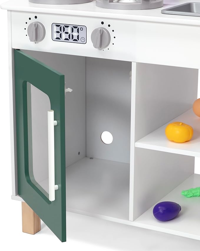 Delta Children Tiny Chef Play Kitchen - Toy Kitchen Playset with Realistic Knobs That Turn/Click, Oven, Sink, Microwave and 15 Pieces of Play Food, Green