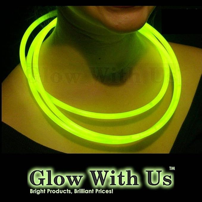 Glow Sticks Bulk Wholesale Necklaces, 600 22” Yellow Glow Stick Necklaces, Bright Color, Glow 8-12 Hrs, Connector Pre-Attached, Sturdy Packaging, GlowWithUs Brand
