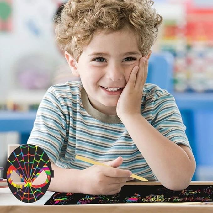 Scratch Art Notebooks 3 Pack 10.2 x 7.5 inches Rainbow Magic Scratch Off Paper Set Drawing Arts Crafts Black Scratch Books for Kids' Birthday Gifts Party Favors Christmas Presents (PRB330)