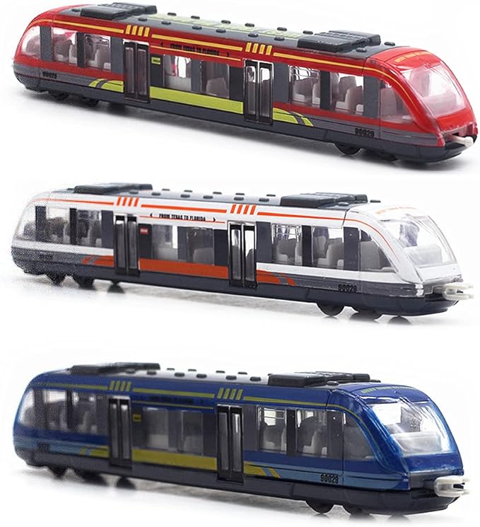 OTONOPI Toy Train Set High Speed Locomotive Engine Die Cast Model Car Sliding Linked Subway Bullet Train Set for Kids Pack of 3