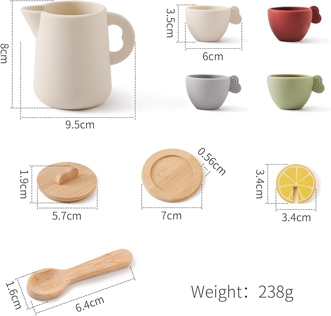 Tea Party Set for Kids, Wooden Tea Set for Little Girls and Boys, Kids Play Kitchen Accessories Toy Dishwasher Safe Tea Set for Toddler, Pretend Play Toddler Tea Set 3-5 Ideal Christmas Birthday Gift