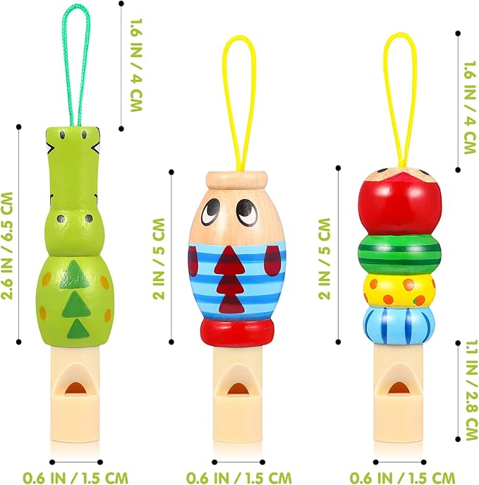Kisangel 3pcs/Set Animal Wooden Whistles for Baby Kids Music Instrument Developmental Educational Toys for Kids Party Noisemakers Whistles Kids Birthday Goody Bag Fillers(Random Style)