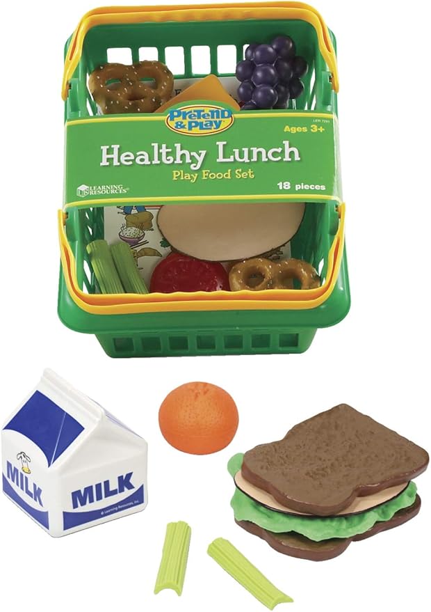 Learning Resources Healthy Lunch Basket - 17 Pieces, Ages 3+ Pretend Play Food for Toddlers, Preschool Learning Toys, Kitchen Play Toys for Kids