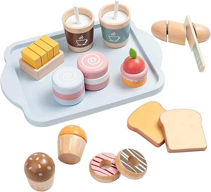 Breakfast Group Series Kitchen Toys, Wooden Pretend Kitchen for Kids to Play Food Games, Kitchen playset for Toddlers 3-5, Cooking Toy Sets for Boys and Girls