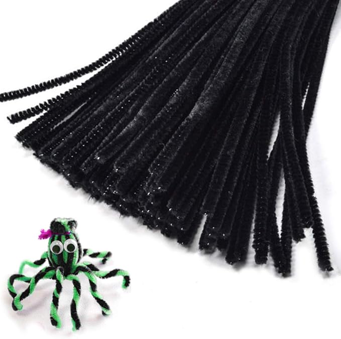 100 Pieces Pipe Cleaner Chenille Stem, Black Pipe Cleaners for Hair, Pipe Cleaners Set for DIY Arts Crafts Decorations (Black)