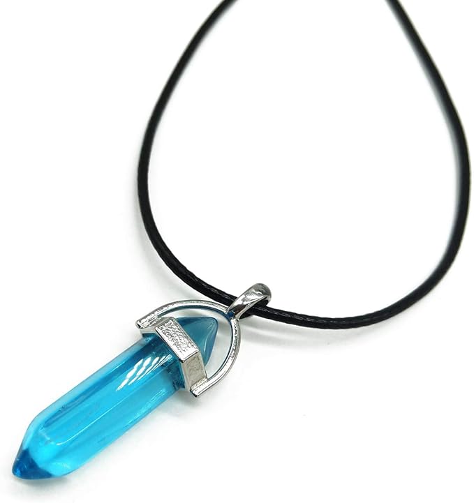 TIHOOD 30PCS/Set DIY Healing Pointed Chakra Beads Crystals Stone Random Color Beads Pendant for Pendant Necklace Jewelry Making with Black Leather Necklace Chain