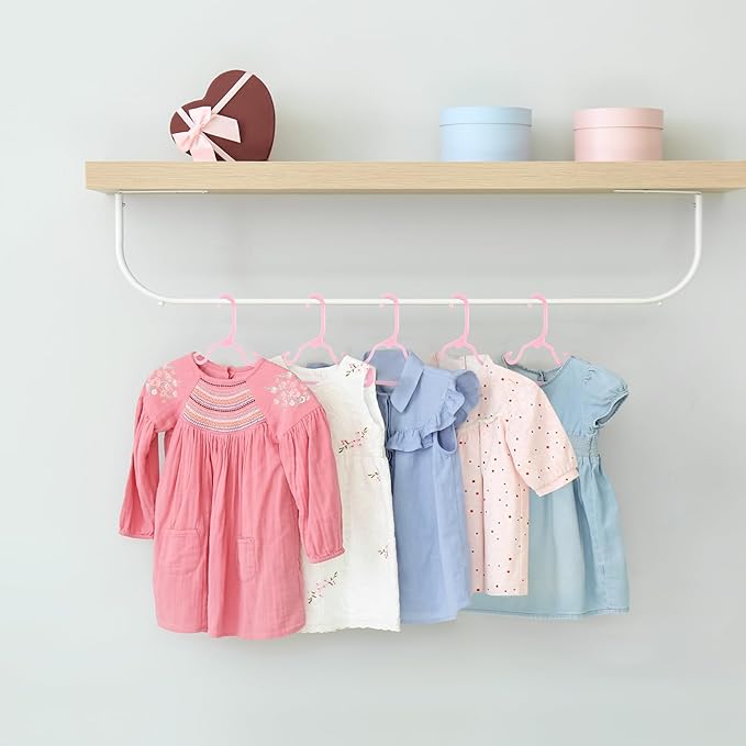 HOUSE DAY Plastic Baby Hangers for Closet 60 Pack, Durable Plastic Kids Hangers for Baby Clothes, Thin & Compact Childrens Hangers, Space Saving Pink Baby Hangers, Small Hangers for Kids Clothes