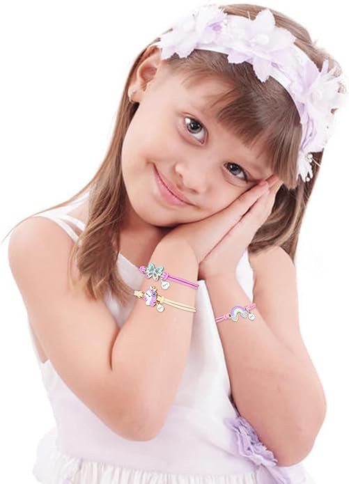 Girls Butterfly Panda Bracelets for Kids Friendship Bracelet Jewelry Lovely Best Friend Bracelet Matching Couples Gift Unicorn Rainbow Pendants BFF String Wristband Pretend Play Bracelet Bulk Bracelet 8pcs