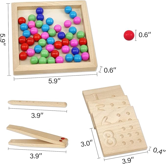 Wooden Number Tracing Board Set, Toddler Montessori Math Beads Counting Toy, Preschool Learning and Educational Math Game for Kids