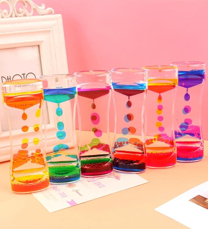 Oneshow 8 Pack Liquid Motion Bubbler Oil Hourglass Water Bubbler Timer for Kids and Teenager Sensory Toys Fidget Toy Activity Calm Stress Relief Desk Decor Adults
