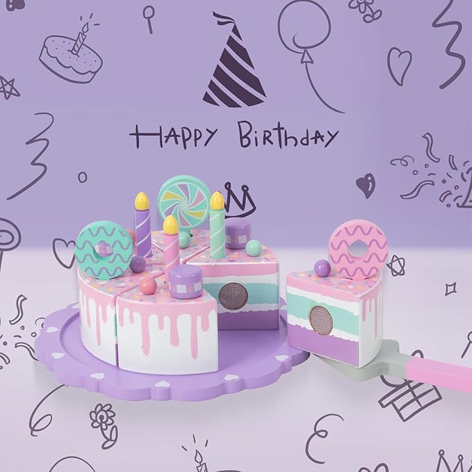 Toddler Cake Toys for Toddlers 1-3,Wooden Pretend Play Food Fake Birthday Cake,Tea Party Learning Kitchen Gift Toy for Boys Girls (Cookies Cake)