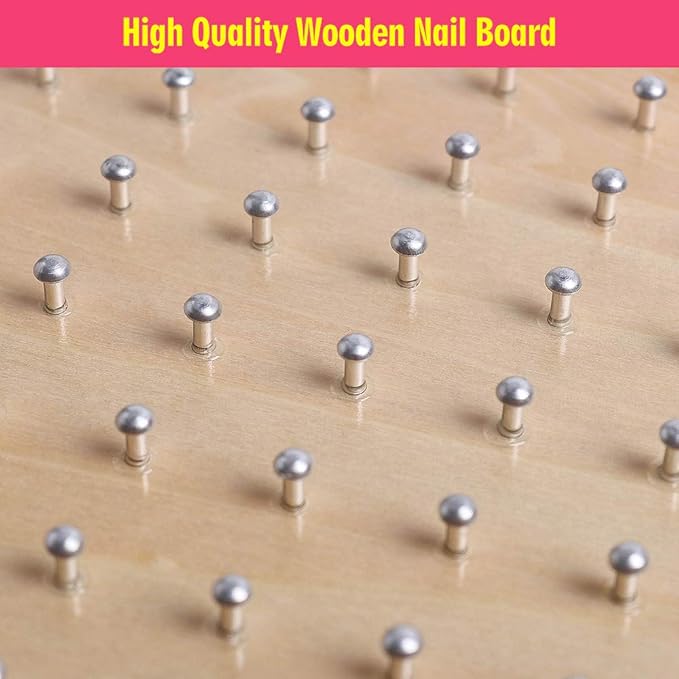 Skrtuan Wooden Geoboard with Rubber Bands, Montessori Educational Toy for Kids, Pattern Block Geo Board with Pattern Cards and Rubber Bands Create to Figures Shape STEM Puzzle Matrix Brain Teaser