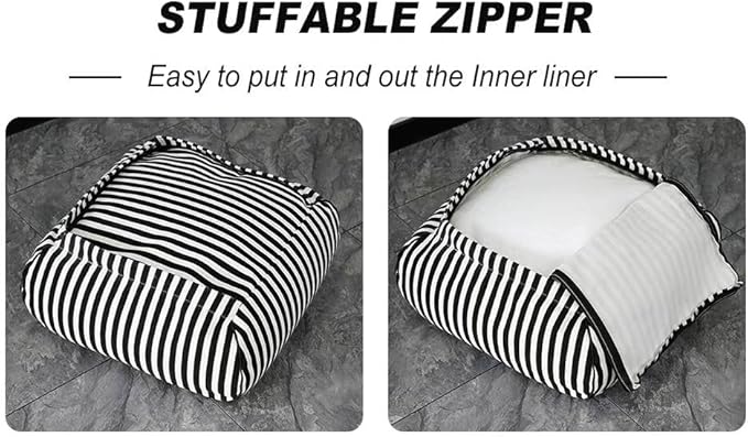Stuffed Floor Cushion with Cotton Canvas Washable Zebra Cover and Foam Filling, Doubles as Cozy Bean Bag and Square Footstool for Relaxing in Living Room, Bedroom, or Terrace Yoga Meditation Seat.
