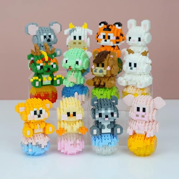 12 Mini Animals Building Blocks Sets Building Block Party Favor for Kids Small Zodiac Animals Pets Horse Dog Monkey Tiger Rabbit Dragon STEM Educational Toys for Boys Girls(Tiger)