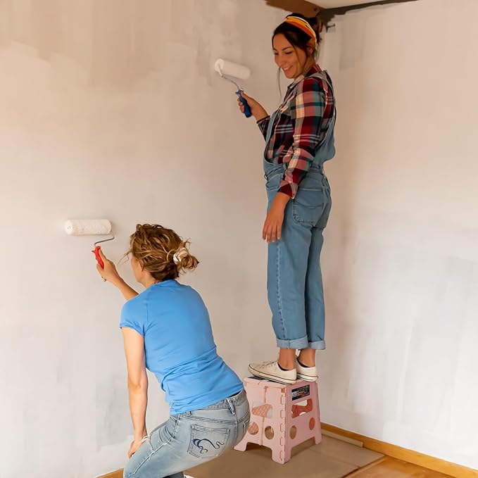 ACKO 10pack Folding Step Stool 13 Inch Stool Heavy Duty Plastic Foldable Step Stools for Kids, Stepping Stool with Handle, Folding Stool Suitable for Kitchen Hold Up to 300 LB (Sakura Pink)