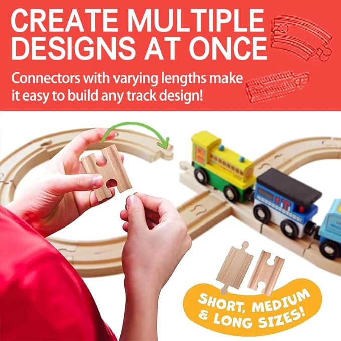 Wooden Train Track 44 Piece Set, Train Track Expansion Compatible with All Major Railroad Brands Including Thomas Wooden Train, Brio, Thomas The Tank Engine