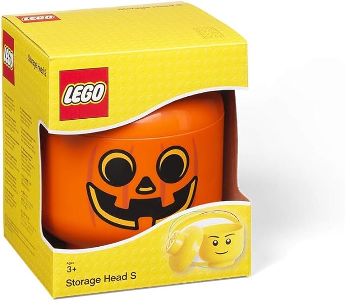 Room Copenhagen, LEGO Storage Heads Stackable Storage Container - Buildable Organizational Bins for Kid’s Toys and Accessories - 6.30 x 6.30 x 7.28in - Small, Pumpkin, Holds 250 Bricks