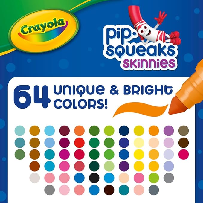 Crayola Pip-Squeaks Skinnies Washable Markers (64ct), Mini Markers for Kids, Coloring Markers, Craft Supplies, Kids Holiday Gift, 3+