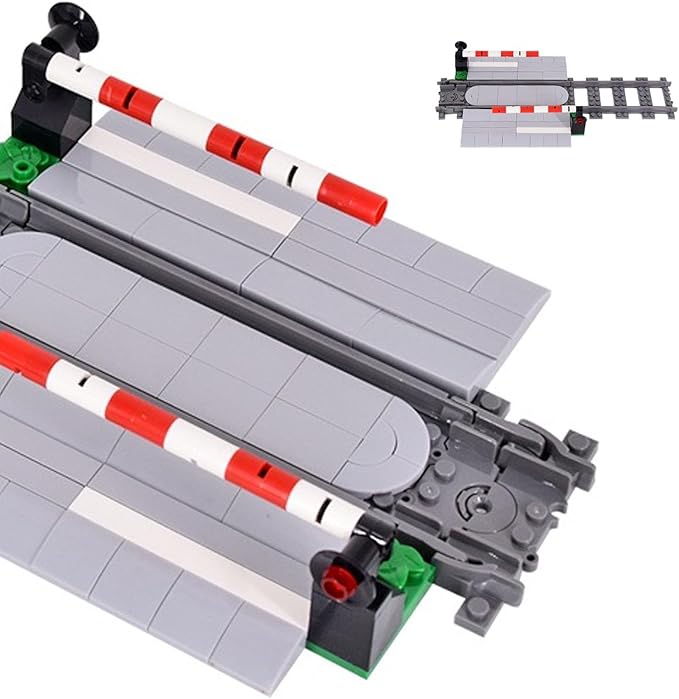 Train Tracks Building Block Set 01, City Train Track Railroad Tracks, Traffic Light Railroad Crossing Building Bricks, Compatible with Lego 853792 Accessory, Kid Gifts for Ages 6+