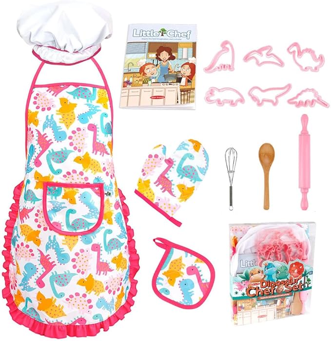 TOONRAIN Kids Cooking and Baking Set Chef Hat and Apron Dress Up Kitchen Costume Boys Girls Toys Birthday Christmas Gift