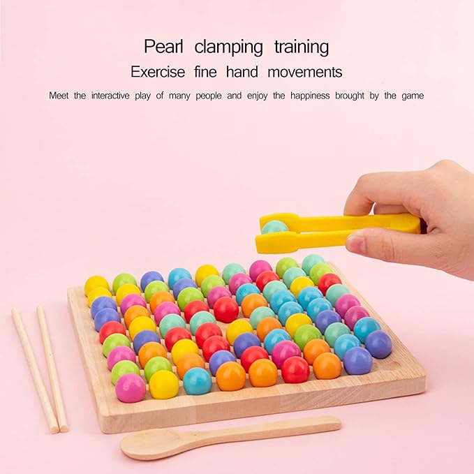 LOVEALOTTER Wooden Board Bead Game, Montessori Board Beads Game, Early Educational Preschool Toy, Color Sorting Toys for Toddlers, Fine Motor Training for Children, Great Gift for Kids, for Seniors