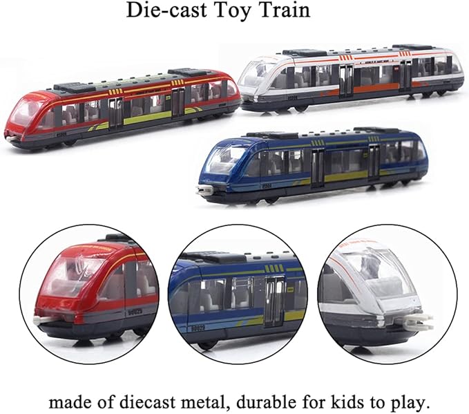 OTONOPI Toy Train Set High Speed Locomotive Engine Die Cast Model Car Sliding Linked Subway Bullet Train Set for Kids Pack of 3