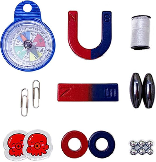 School Science Magnets Set for Kids Magnet Kit Fun Experiment Tool Physics Educational Toys Games for Children Teen Including Horseshoe/Ring/Horseshoe/Compass/Bar Magnets