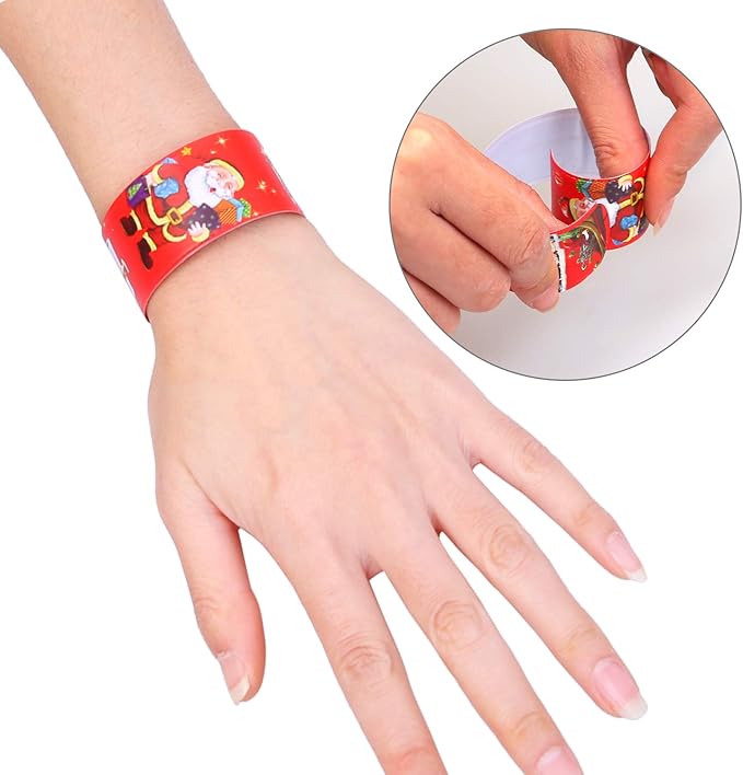 Ruisita 60 Pieces Christmas Slap Bracelets Slap Bands Bracelets Toys Santa Claus Slap Wristband for Christmas Party Favors