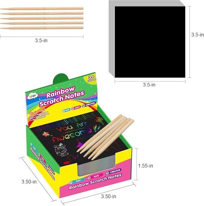 ZMLM Rainbow Scratch Art Paper Mini Note for Kids Gifts Ages 4-8 Bulk Craft Supplies for Teen Girls Boys Easter Basket Stuffers Birthday Classroom Party Games Toy Valentines Day Gift