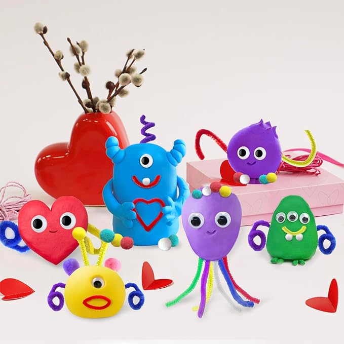 DEKWELL 24 Packs Valentines Day Cards for Kids Classroom with DIY Air Dry Clay Kit,Valentines Day Gifts for Kids School Valentine Exchange Presents Party Favors